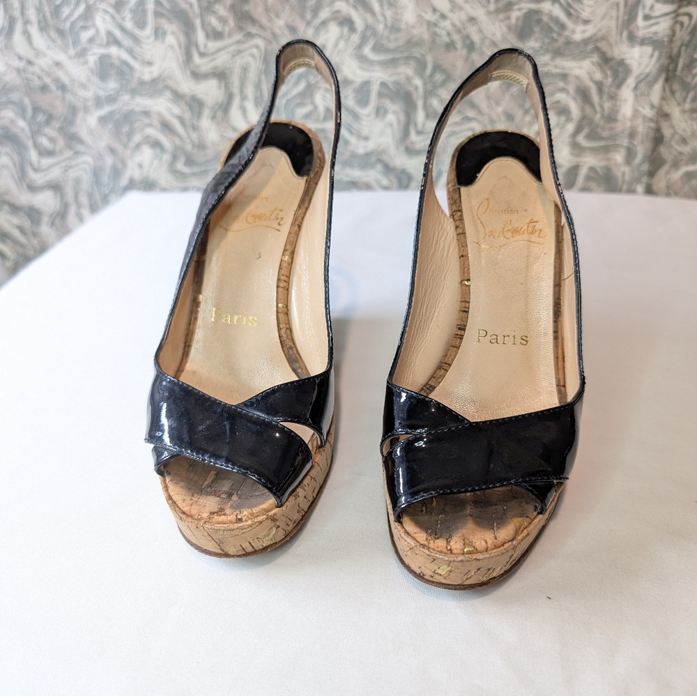 Christian Louboutin Black Slingback Cork Heels Size 36.5